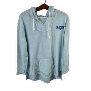 Seattle Cozy Pullover Hoodie Womens L Long Sleeve V-Neck Blue Comfort